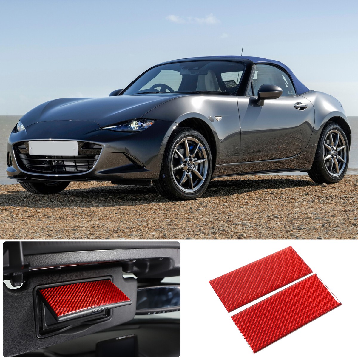 Red Carbon Sunvisor Vanity Mirror Panel Trim Kit For Mazda MX-5