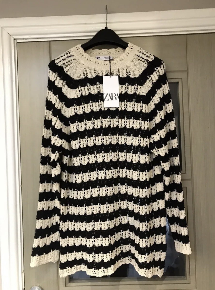 ZARA NEW WOMAN STRIPED POINTELLE KNIT SWEATER S,M,L 3859/115