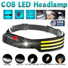 COB LED Headlamp USB Rechargeable Headlight Torch Work Light Bar Head Band Lamp