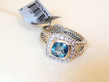 DAVID YURMAN , SS ALBION 7mm BLUE TOPAZ DIAMOND ICE RING