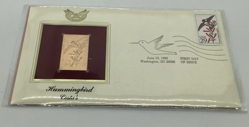 Qty 6 22kt Gold Stamp Replica 1st Day of Issue 1-1985. 5-1992-Hummingbirds - Image 2 of 4