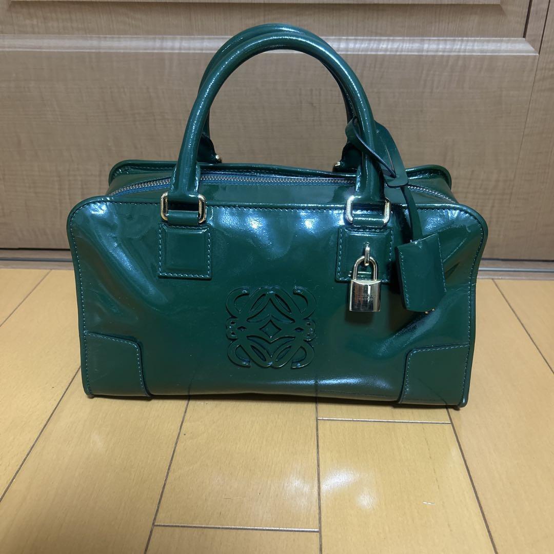 LOEWE Anagram Amazona 28 Enamel Green Hand Bag Used w