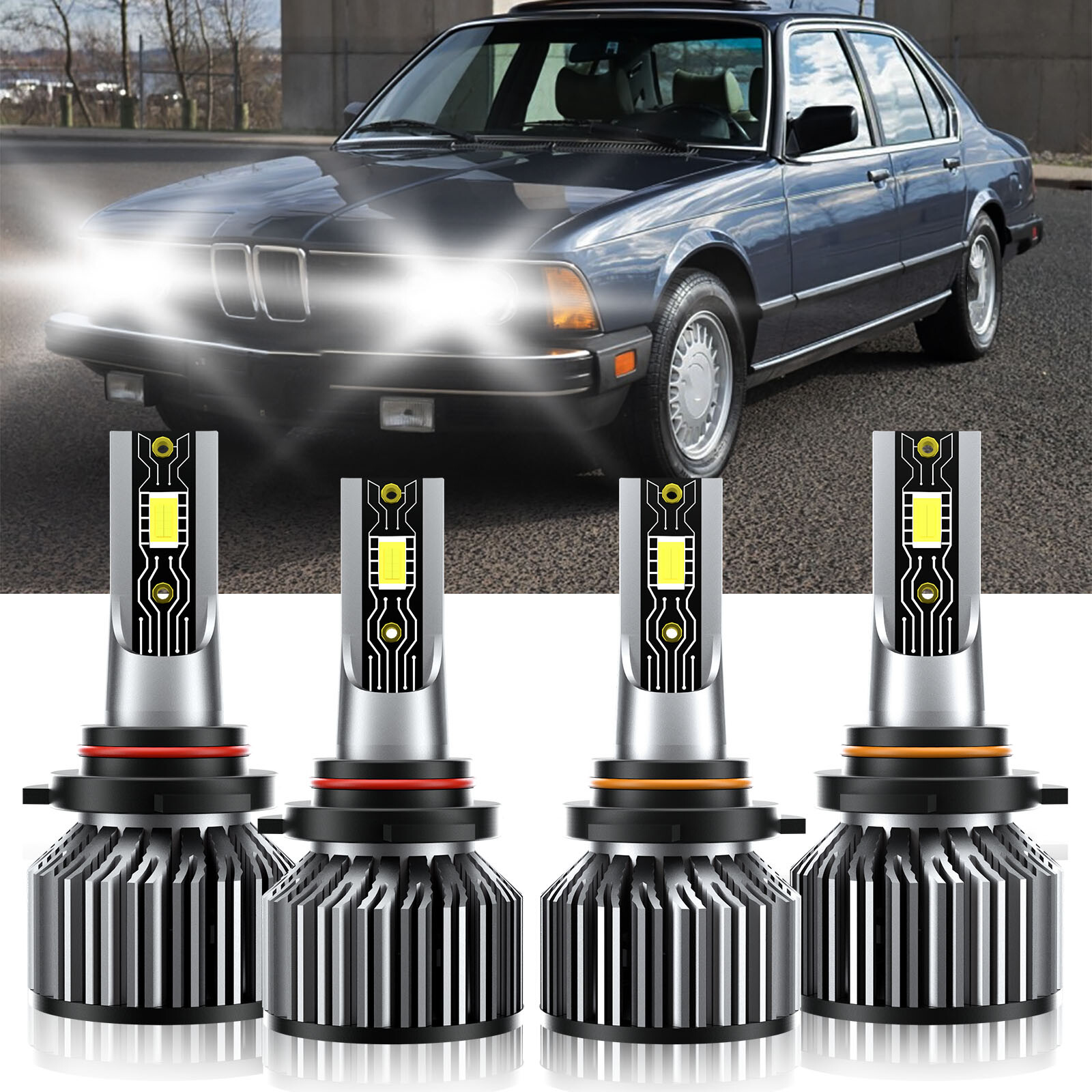 For BMW 735i 1987-1992 4x LED Headlight Bulbs High Low Beam Kit White 9005 9006