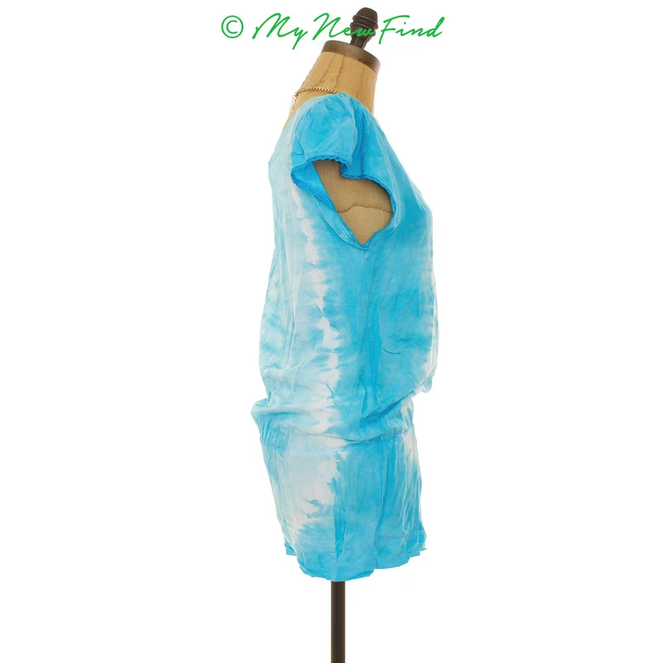 Pantalones Cortos Ava Sky Mameluco Talla S Manga Corta Flutter Botón Tie Dye Azul NUEVO B32 Foto 2 de 3