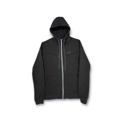 Jack Wolfskin dunkelgrauer flauschiger Damen-Fleece-Hoodie mit durchgehendem Reißverschluss Größe Large