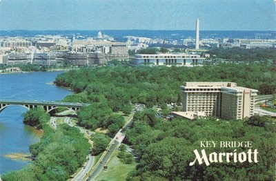 Postcard Virginia Arlington Key Bridge Marriott Washington Monument Lee Highway