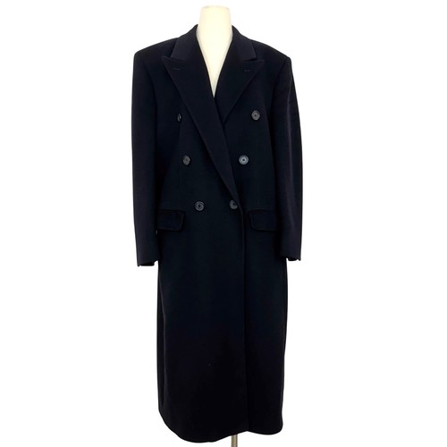 Burberrys Vintage Double Breasted Winter Coat Black Pure Wool |Mens Fits like XL