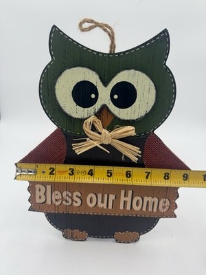 Vintage Wooden Bless Our Home Owl Wall Hanging
