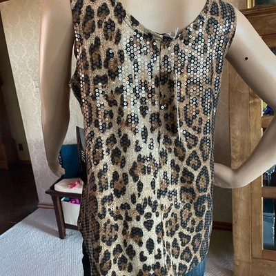 INC International Concepts Women s Sequin Leopard Sleeveless Top   Tan/Black   B