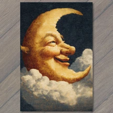 POSTCARD Crescent Moon Face Grinning Surreal Clouds Whimsical Halloween Sky