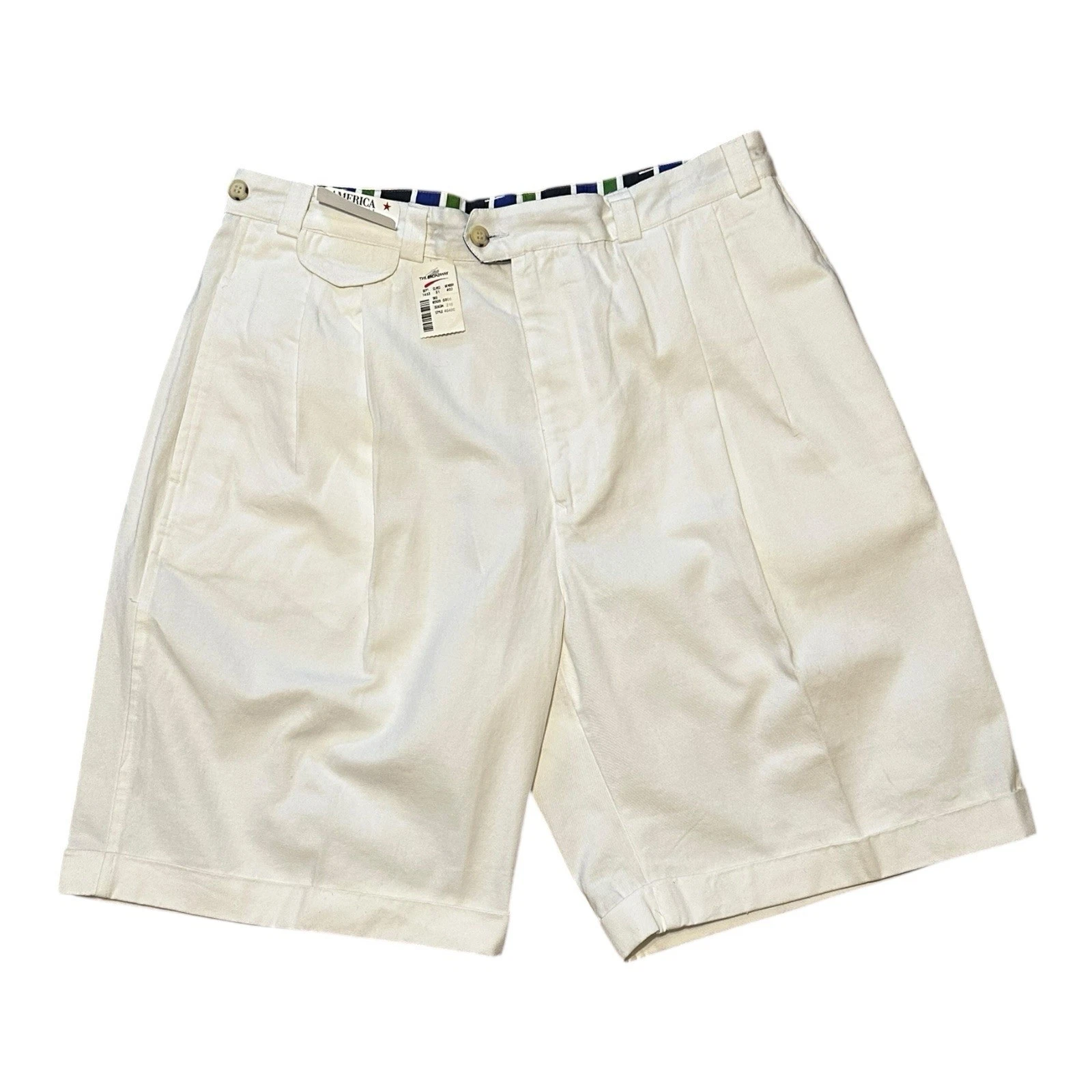 Perry Ellis America Pleated Shorts Men’s 36 White Cotton Retro Vintage NWT