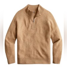J Crew Kids' cashmere quarter-zip sweater camel XL 12-14 Boys Ribbed Trim Luxury