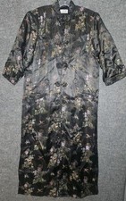 Vtg Esme Chinese Cultutal Medium Floral Multicolor Black Silk Robe Pockets