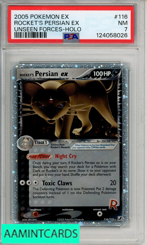 2005 POKEMON EX UNSEEN FORCES ROCKETS PERSIAN EX #116 HOLO PSA 7 NM