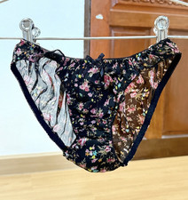 Vintage Sheer Black Polyester Panty Hi Cut Sissy Bikini Floral Print Brief Sz.5