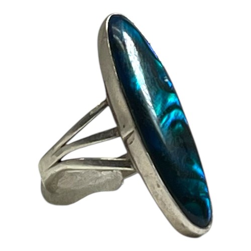 Anillo abulón vintage mexicano de plata esterlina largo alargado talla 8 5,1 g - Imagen 6 de 24