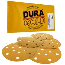 Dura-Gold 320 Grit - 6" Sanding Discs - 17-Hole Hook/Loop for DA Sander - 50pk