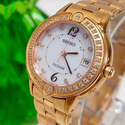 Seiko Excline Diamond Bezel Radio Solar Watch 16cm Band From Japan