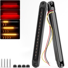 PSEQT 10in LED Trailer Tail Light Bar Brake Stop Turn Signal Red Amber Sequentia