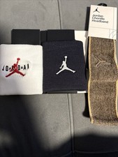 Image of NIKE JORDAN HEADBAND WRISTBANDS SET BASKETBALL SPORTS SWEATBANDS NBA WHITE BLACK