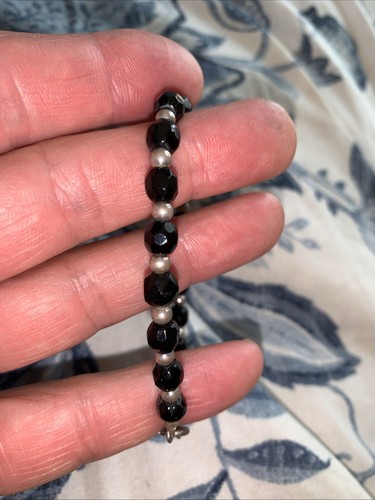 Vintage Artisan Faceted onyx and sterling silver bead 7" bracelet - Picture 3 of 3