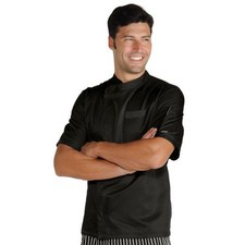 ISACCO Giacca Cuoco PRETORIA Mezza Manica Unisex in Poliestere Cotone (Nero)