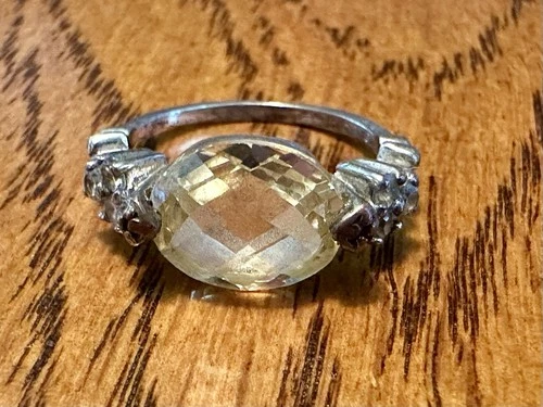 New ListingVintage 925 Sterling Silver Yellow Faceted Stone & Clear CZ Ring Size 9