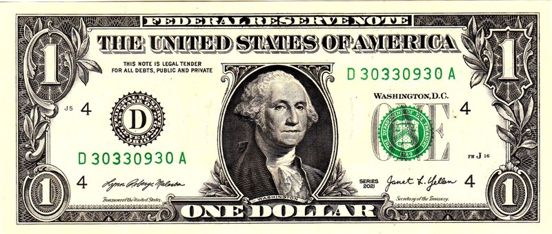 $1 2021 Fancy Serial  Uncirulated CU D30330930A