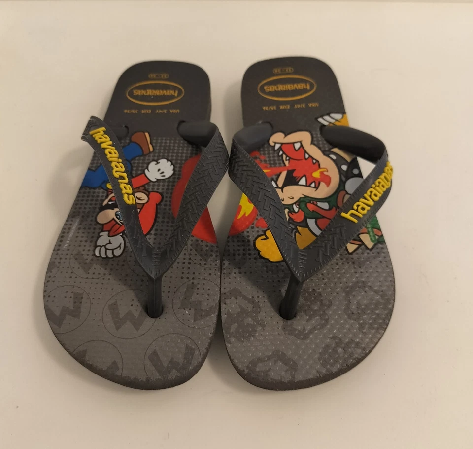 Chanclas Havaianas Niños Talla 3/4Y Gris Mario Bros Sandalias Sin Cordones Usadas Foto 4 de 4
