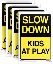 Slow down Kids at Play Sign, 4-Pack, 12X8 Inches - Kids at Play Safety Signs for