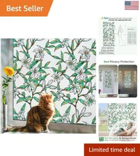 Frosted Floral Window Privacy Film - Static Cling, UV Protection, 17.5" x 78.7"