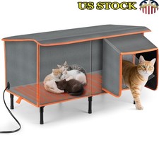 Heated Cat House Outdoor Waterproof Insulated Large Pet Shelter W/ Heating Pad