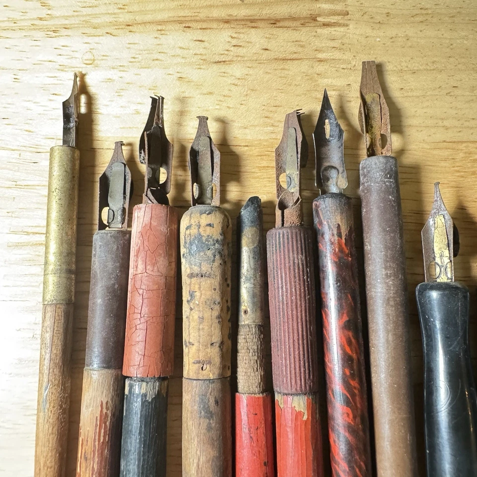 Лот винтажных каллиграфических погружных ручек — косые и прямые держатели с новым набором - Изображение 4 из 4