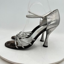 Dolce Gabbana Women Size EU 39 US 9 Silver Metallic Leather Buckle Heel Sandal