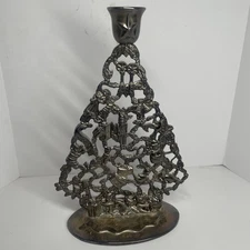  Vintage Silver Plated Christmas Tree Candle Holder 11”X8” Xmas