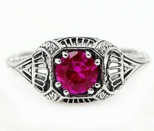 1CT Treated Pink Sapphire 925 Sterling Silver Nouveau Style Ring Sz 6,7,8,9 AZ2