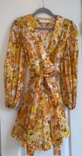 Zimmerman Mini Yellow Floral Wrap Dress | 100% Cotton Linen | OBO