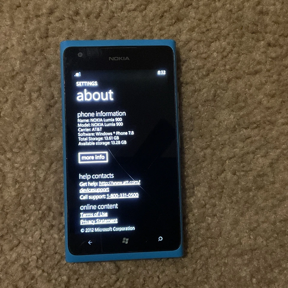 RARO Azul Nokia Lumia 900 16 GB Windows Mobile 7.5 GSM AT&T Teléfono 4.3 pulgadas Foto 2 de 4