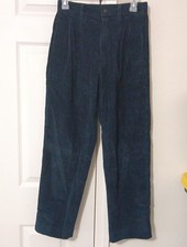 Vintage 90s Eddie Bauer Womens Petite 4 Navy Blue Corduroy Pants Wide Leg