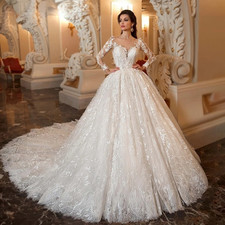 Luxury Wedding Dresses Long Sleeves Beading Appliques Vintage Princess Gowns