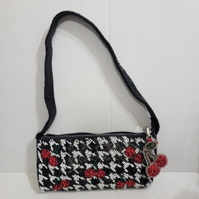 NEW RELEASE Viral B&W Cherry   and Herringbone Handmade Beaded Shoulder Bag