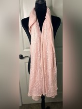 Pale Pink Lightweight Scarf with Floral Lace Panels