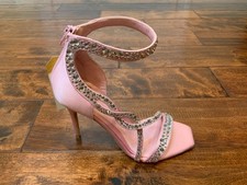Alexander McQueen Pink Satin Crystal Jewel Open Toe Heels $1,290, Size 36 | 6