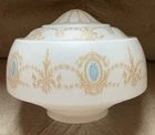 1920’s Art Deco Style Schoolhouse Ceiling Shade  Milk Glass Gold/Blue 4”