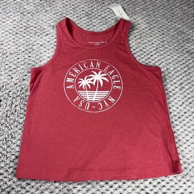 American Eagle Kids Red Graphic Tank Top Palm Tree NYC USA Size 10 NWT