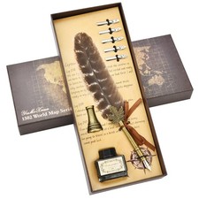 Feather Pen and Ink Set Calligraphy Quill Pen Set Includes Dip Pen, 5 Replac...