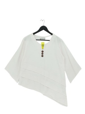 Blanc Du Nil Women's Top L White 100% Cotton 3/4 Sleeve Round Neck Basic
