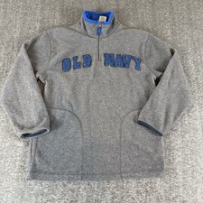Old Navy Sweatshirt Youth Large Quarter Zip Fleece Pullover Gray Blue Logo - A4