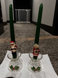 Avon Holiday Hostess Collection Candlesticks & Taper Mr Mrs Claus Candles 1981