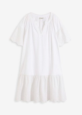 Tunika-Kleid aus V-Ausschnitt Gr. 36/38 Weiß Damen Baumwollkleid Neu*